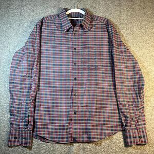 UnTuckit Blue Red Green Plaid Button Down Shirt Large 100% Cotton